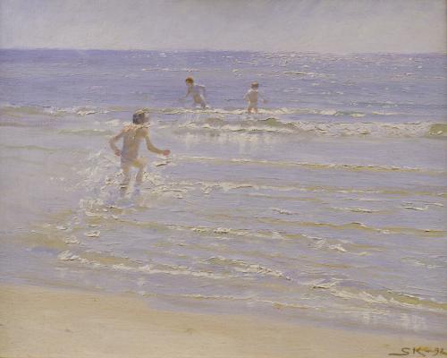 Sunshine at Skagen Boys Swimming - Peder Severin Kroyer Painting On Canvas